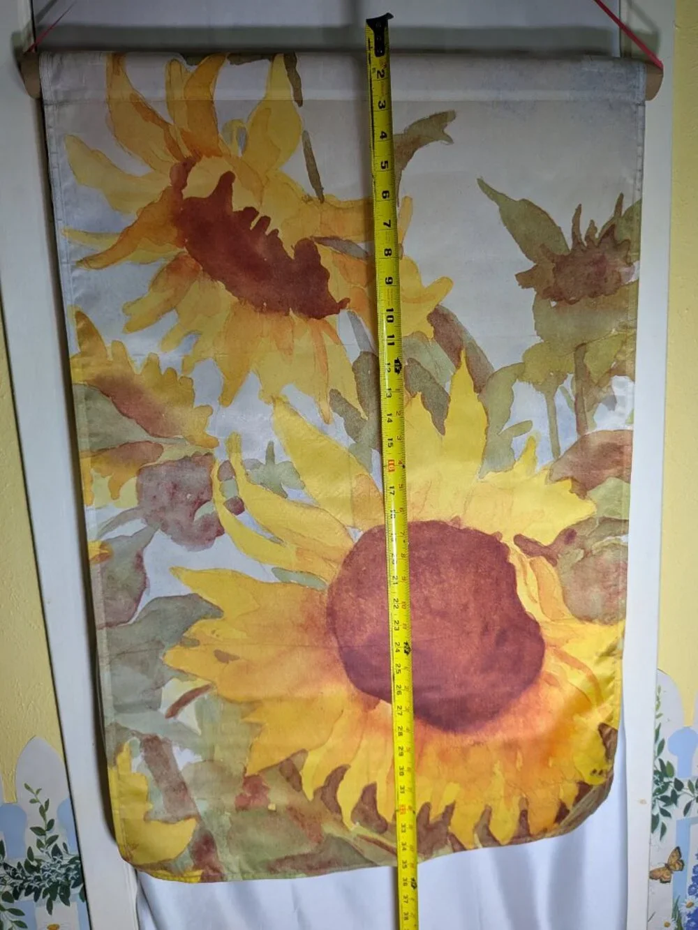 Vtg 1992 Judy Buswell Sunflower House Banner Flag Fall Watercolor Large 35x23.5